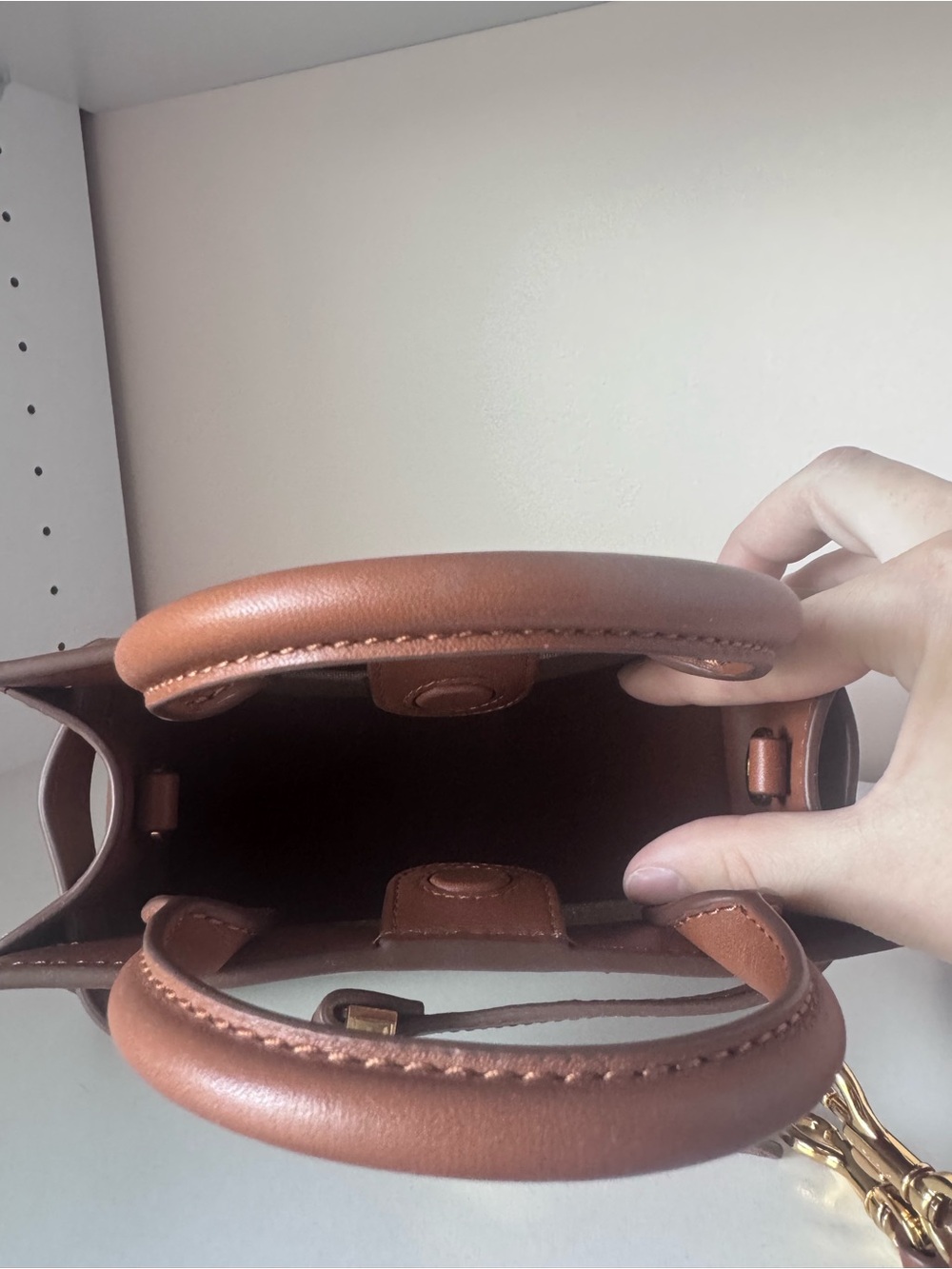 Veronica Beard Brown Leather & Cream Canvas Mini Satchel - Picture 5 of 5